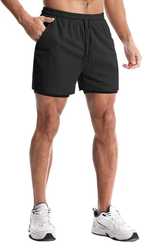 Vista 3 de Aolesy Pantalones cortos de gimnasio para hombre con forro de 5, 7, 9 pulgadas, ligeros, pantalones cortos de malla para entrenamiento, atléticos