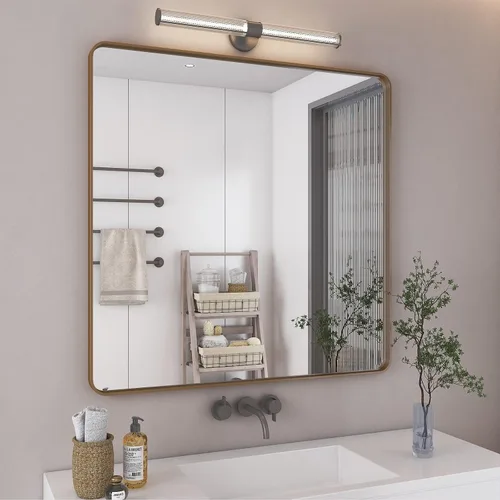 Vista 131 de Paquete de 2 espejos de baño con marco de metal negro de 22 x 30 pulgadas, espejo rectangular redondeado negro mate, antioxidante, se cuelga