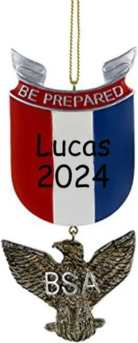 Vista 2 de Adorno de Boy Scouts – Boy Scouts of America – Adorno de Navidad de águila calva – Decoración colgante para árbol de Navidad con nombre personalizado