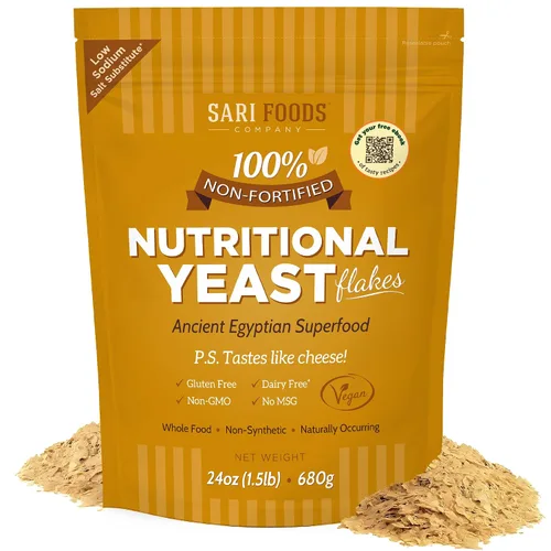 Vista 7 de Sari Foods Copos de levadura nutricional de 8 onzas, sazonador nutricional no fortificado para levadura superalimento, proteínas, sin gluten y sin