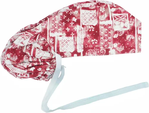 Vista 18 de Gorra médica con interior sedoso, gorro de algodón con banda para el sudor y botones, cola de caballo ajustable