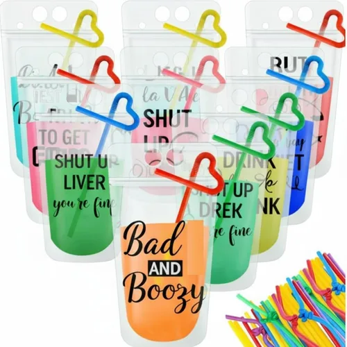 Vista 11 de Patelai Juego de 24 bolsas de jugo de verano para adultos, bolsas reutilizables para jugos de licuados, bolsas con cierre para bebidas para adultos