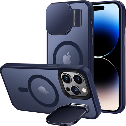 Vista 17 de Silverback Funda para iPhone 14 Pro Max con funda para cámara, compatible con MagSafe, con soporte integrado, funda magnética translúcida mate a