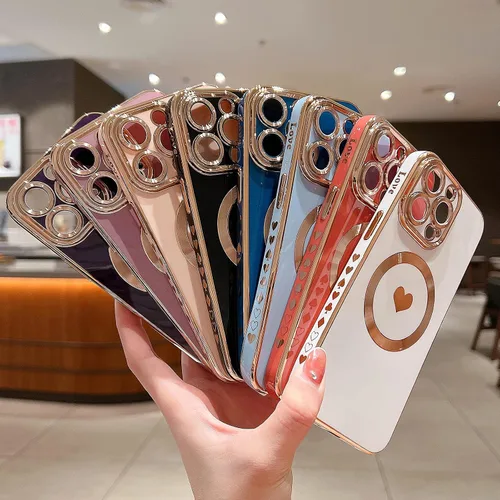 Vista 7 de Funda magnética para iPhone 11 Pro Max, lindo corazón de amor, compatible con MagSafe, borde chapado de lujo, ajuste delgado, a prueba de golpes