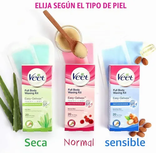 Vista 5 de Veet Kit de depilación de cuerpo completo, piel sensible (paquete de 20 tiras de cera)