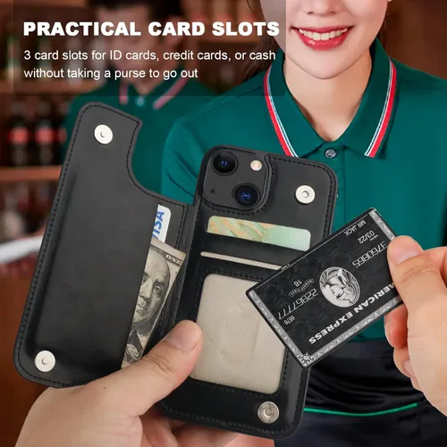Vista 3 de ONETOP Funda tipo cartera para iPhone 13 con soporte para tarjetas, anillo de rotación de 360°, bloqueo RFID, doble cierre magnético, a prueba