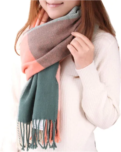 Vista 8 de Wander Agio Chal Largo de Moda para Mujer con Cuadrícula Grande, Bufanda Grande Cálida de Rejilla para Invierno Beige