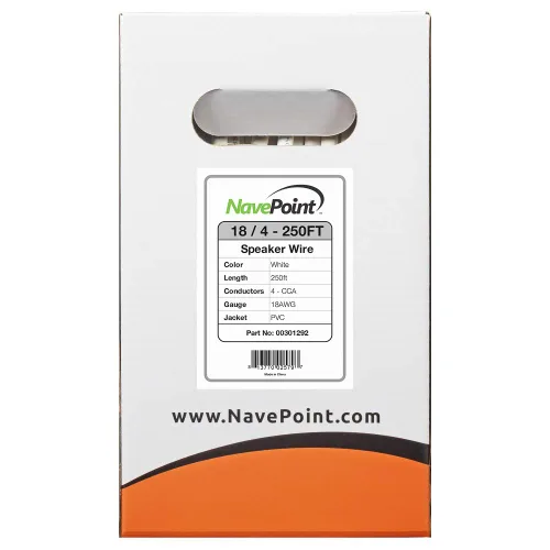 Vista 2 de NavePoint Cable de altavoz de audio de pared de 250 pies CL2 18/4 AWG calibre 4 conductores a granel blanco