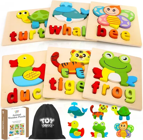 Vista 8 de TOY Life Rompecabezas para niños de 2 a 4 años, 4 vehículos con ortografía de madera para niños pequeños de 3 a 5 años, juguetes Montessori, regalos
