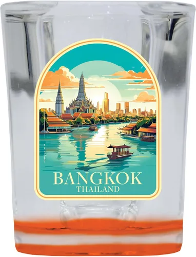 Vista 4 de Bangkok Thailand A Souvenir - Vaso de chupito cuadrado de 2.5 onzas, base azul, paquete de 2