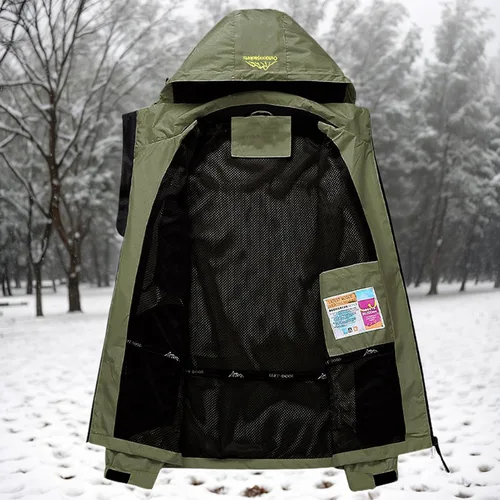 Vista 3 de HVECZIXP Men's Waterproof Lightweight Rain Jacket Removable With Hood Zipper Trench Outdoor Windproof Jacket
