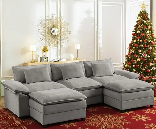 Vista 12 de Mjkone Sofá modular en forma de U de 118 pulgadas con otomana móvil, cómodo sofá modular de gran tamaño con cojín de doble capa, sofás de asiento