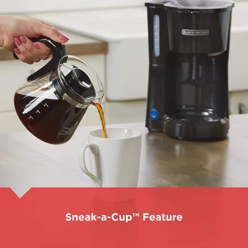 Vista 6 de BLACK+DECKER Cafetera de 5 tazas con interruptor de encendido/apagado, función Sneak-A-Cup y ventana de agua de fácil visión, color negro