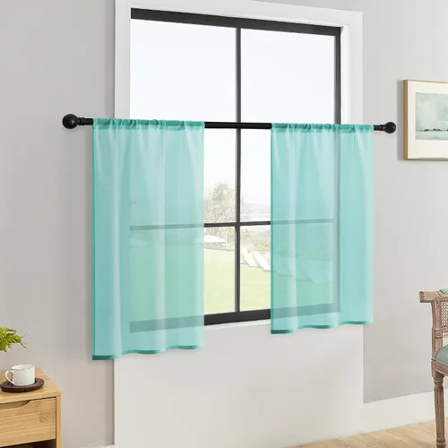 Vista 5 de MRTREES Cortinas transparentes de Aqua Blue, para cocina, de 36 pulgadas de longitud, cortinas transparentes de gasa con filtro de luz, cortinas