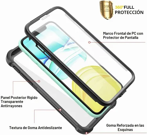 Vista 2 de Dexnor Funda para iPhone 11 con protector de pantalla, transparente, resistente 360, protección de cuerpo completo, a prueba de golpes, parte 11