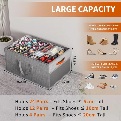 Vista 2 de Aokeyee Paquete de 2 organizadores de zapatos para armario, caja grande de almacenamiento de zapatos con capacidad para hasta 48 pares, organizador