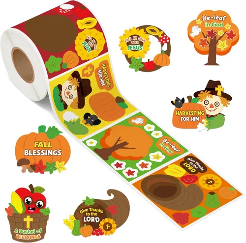 Vista 22 de Haooryx Fall Pumpkin Stickers Roll, 300 Pcs Make Your Own Halloween Pumpkin