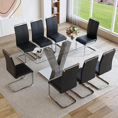Vista 12 de gopop Juego de mesa de comedor moderna para 6, 7 piezas, mesa de comedor de mármol, mesa de cocina rectangular de 71 pulgadas con 6 sillas tapizadas