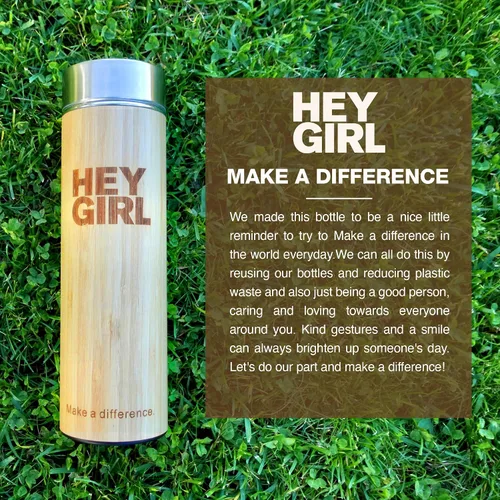 Vista 6 de Hey Girl - Botella infusor de té de bambú con colador de té, botella de agua aislada de acero inoxidable para té y café de hojas sueltas, vaso de té