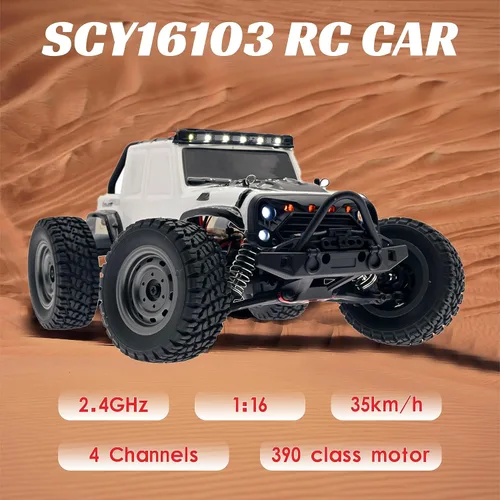 Vista 3 de SCY16103 1/16 RC Car 4X4 RC Truck 35 Km/h RC Cars 2.4GHz 4CH 4WD 390 Class Motor Camión de control remoto con 3 baterías recargables de 1500 mAh