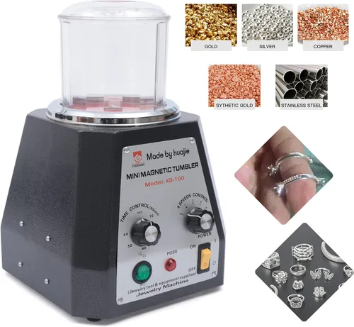 Vista 3 de RustyVioum KT-100 - Mini vaso magnético de 110 V, 60 Hz, pulidor de joyas con control de 4 velocidades, vaso de joyería para metales ligeros