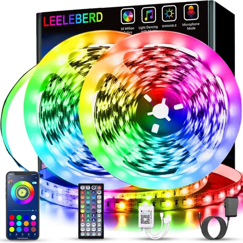 Vista 7 de Leeleberd - Tira de luces LED de 32.8 pies, con aplicación inteligente, sincronización de música, cambio de color, tiras de luz LED RGB