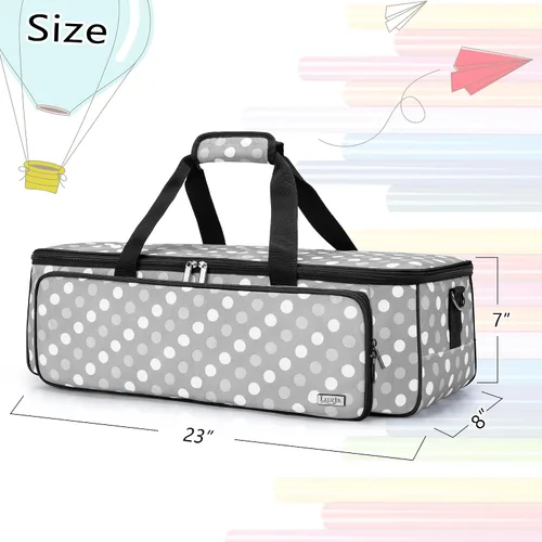 Vista 6 de LUXJA Bolsa de transporte para máquinas troqueladoras Cricut y suministros, puntos grises Bolsa de mano con patas de goma compatible con Cricut
