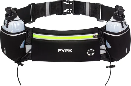 Vista 11 de PYFK Cinturón para correr con botellas de agua, cinturón de hidratación para hombres y mujeres, soporte para botella de agua, bolsa para correr Negro