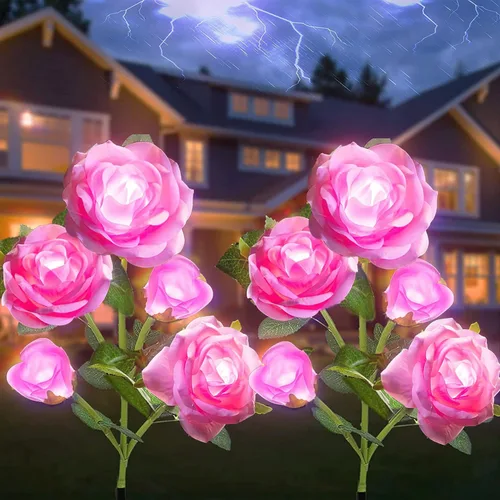 Vista 11 de SmilingTown Luces solares de flores para exteriores, impermeables, [actualizadas], paquete de 2 10 rosas blancas, luces decorativas para jardín