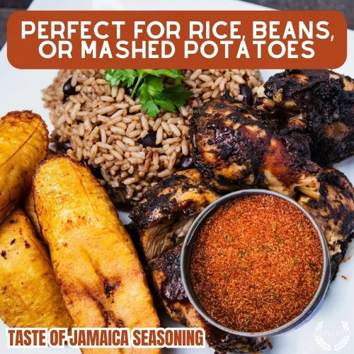 Vista 4 de Taste of Jamaica Jerk Seasoning & Spice Blend – Auténtica mezcla gourmet artesanal – Sin OGM – Fabricado en pequeños lotes – Todo natural – Lata