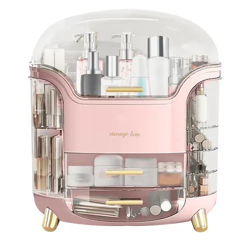 Vista 9 de Organizador de maquillaje y organizador de cuidado de la piel, caja organizadora de cosméticos para encimera con tapa y cajones, organizador