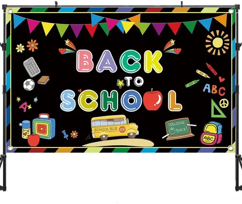 Vista 5 de Zliisang Telón de fondo de bienvenida de regreso a la escuela de 5.9 x 3.6 pies para fotografía, pancarta de fiesta de bienvenida para el primer día