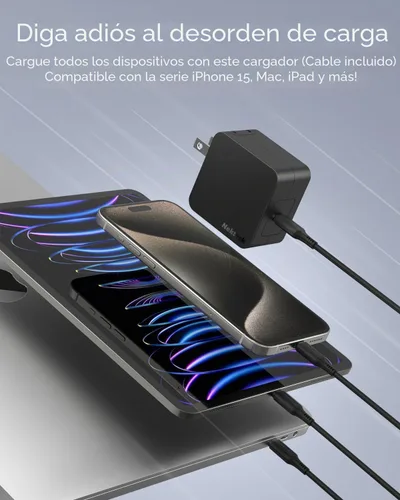 Vista 2 de Nekteck - Cargador USB C de 60 W, carga rápida GaN PD 3.0 con enchufe plegable GaN Charger, Compatible with MacBook Air/Pro, iPhone 16/17 Series