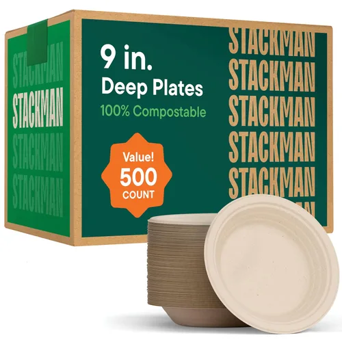 Vista 13 de Platos de papel 100% compostables de 7 pulgadas [1000 unidades] - Platos de postre resistentes - Bagazo sin blanquear de color marrón natural
