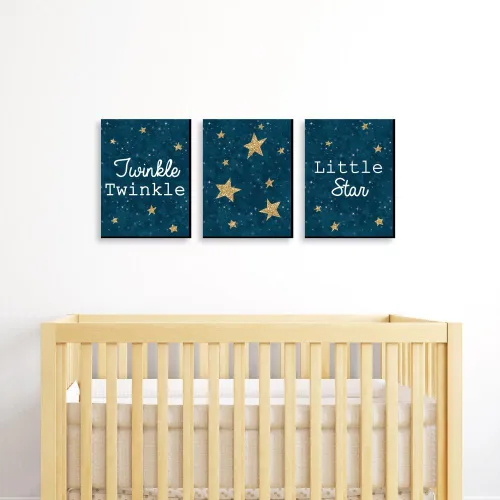 Vista 2 de Big Dot of Happiness Twinkle Twinkle Little Star - Arte de pared para cuarto de bebé niño y decoración de habitación de niños, ideas de regalo, 7.5