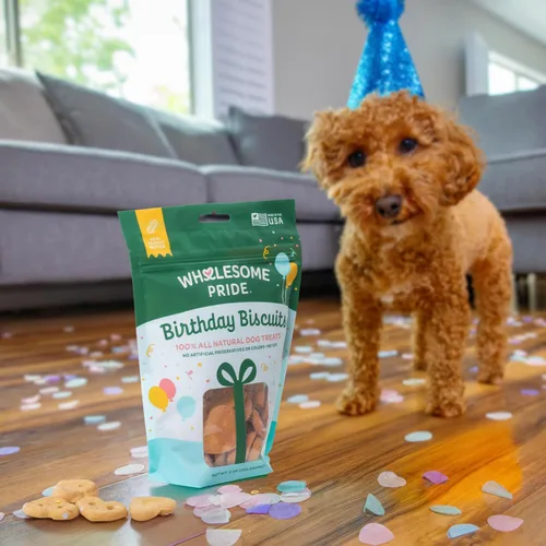 Vista 5 de Wholesome Pride Birthday Biscuits - Golosinas para perros, mantequilla de maní real, todo natural, sin conservantes ni colores artificiales