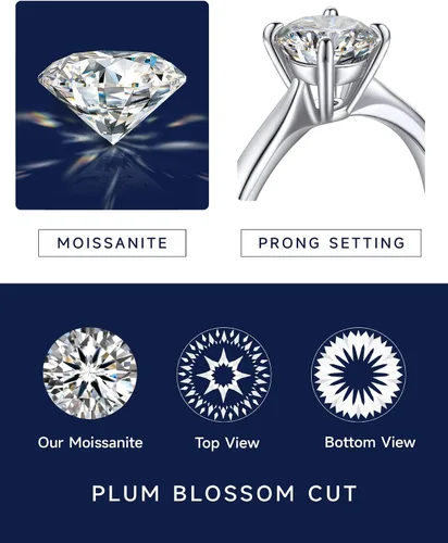 Vista 4 de MomentWish Anillos de moissanita, anillos de moissanita de 1 quilates para mujer, anillos solitarios de plata de ley 925 con diamantes de imitación