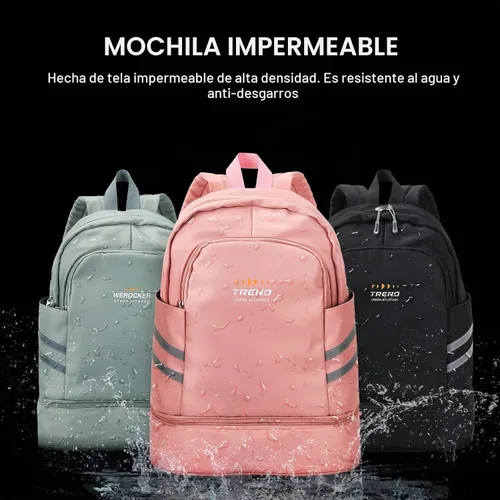 Vista 6 de SYCNB Mochila de gimnasio para mujer con compartimento para zapatos Negro