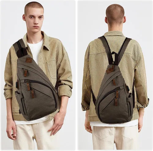Vista 7 de HUXFAM Mochila bandolera pequeña multiusos casual mochilas al aire libre ciclismo senderismo viajes, 40 verde militar, Mochilas Daypack