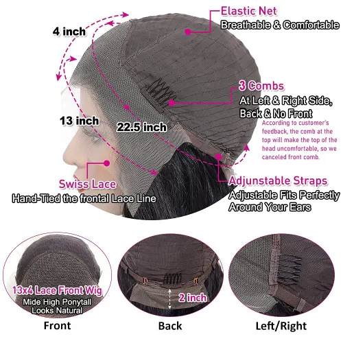 Vista 3 de Pelucas de cabello humano brasileño virgen brasileño ondulado ondulado profundo 360 con encaje frontal transparente HD predepilado con abuelitos