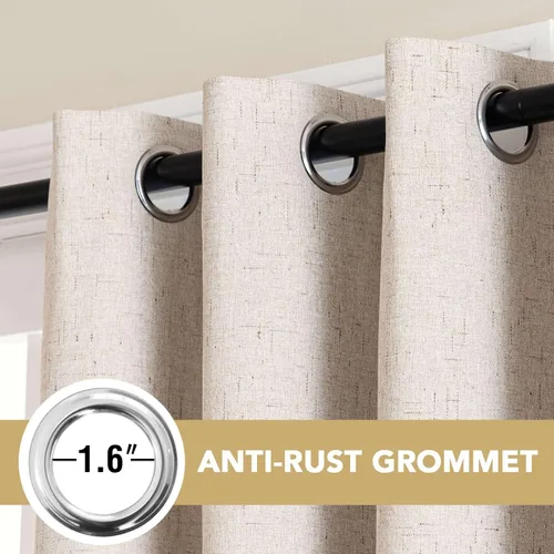 Vista 19 de H.VERSAILTEX Cortina 100% opaca para dormitorio, 63 pulgadas de largo, con ojales, cara de lino, bloqueo de luz completa, cortina para sala de Arena