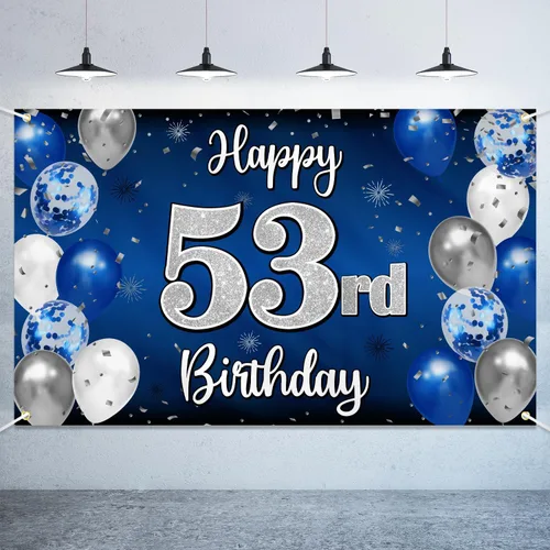 Vista 56 de Decoración de feliz cumpleaños número 100, globo azul y plateado grande cartel de fondo de cumpleaños de 100 años - Suministros para fiesta