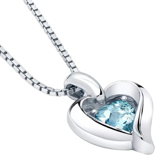 Vista 3 de PEORA Sterling Silver Heart in Heart Solitaire Pendant Necklace for Women in Various Gemstones, Heart Shape 6mm, with 18 inch Italian Chain