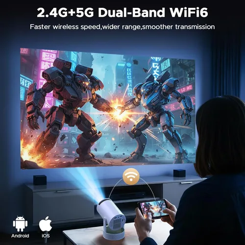 Vista 3 de Mini proyector portátil con batería, WiFi 6 y Bluetooth