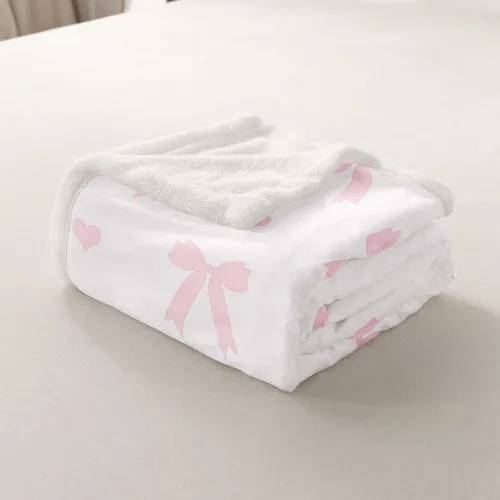 Vista 5 de Manta de franela rosa con lazo, estilo princesa, manta de forro polar de ensueño para decoración del hogar, sofá, sofá, manta romántica de forro