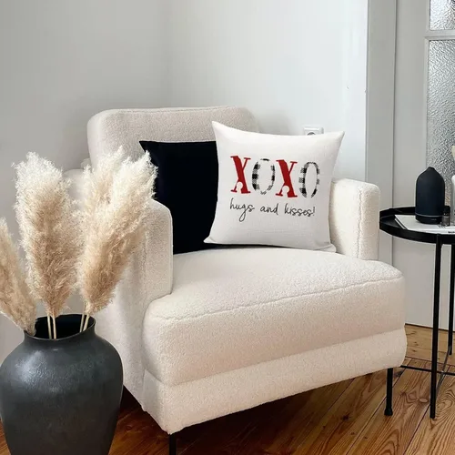 Vista 5 de Valentine's Day Heart XOXO Hugs and Kisses Decorative Throw Pillow Covers 20"x20" Farmhouse Square Accent Valentine Pillow Cushion Cover Case for