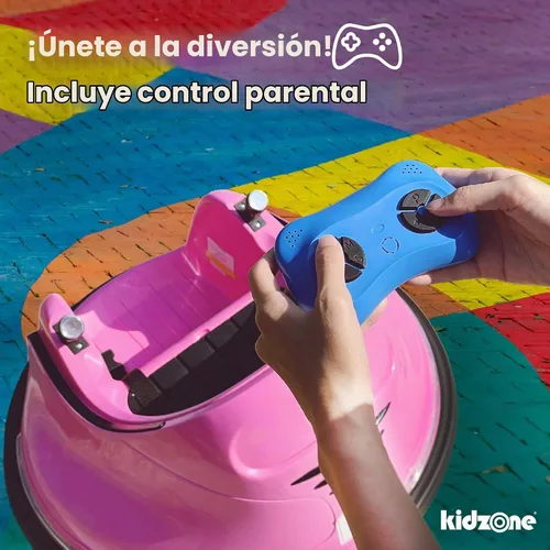 Vista 3 de Kidzone 360 Spin Race auto chocador recargable con control remoto, para montar, fácil y divertido, con certificación ASTM Azul