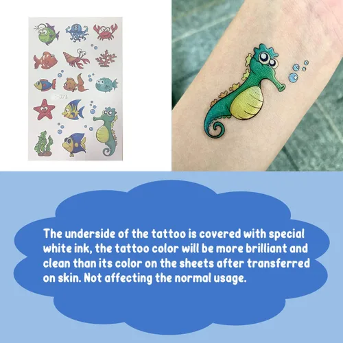 Vista 3 de 200 tatuajes temporales con temática oceánica para niños, decoración de piscina de playa bajo el mar, suministros de fiesta de cumpleaños, tatuajes