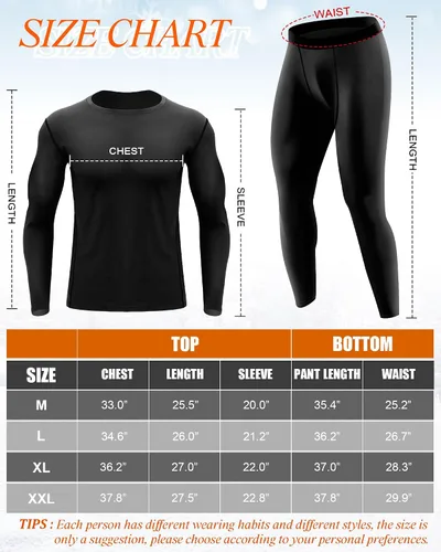 Vista 7 de Hicarer Juego de 4 piezas de ropa interior térmica para hombre, pantalones de compresión, camisas de manga larga, capa base, secado rápido, parte