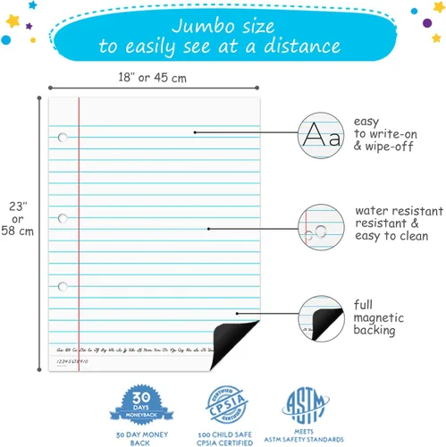 Vista 3 de Papel magnético gigante para cuaderno, papel con forro magnético para pizarra blanca, póster de cuaderno de borrado en seco para profesores, papeles